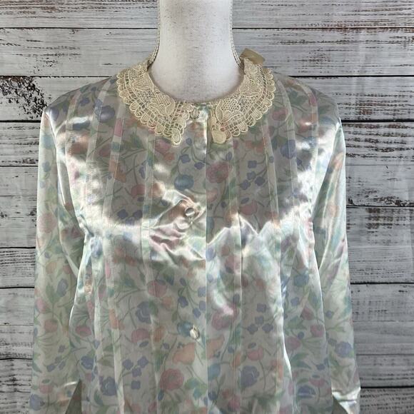 Vintage Erika Taylor Intimates Housecoat Dress Gown sz Medium Lace Collar Satin - Picture 3 of 12
